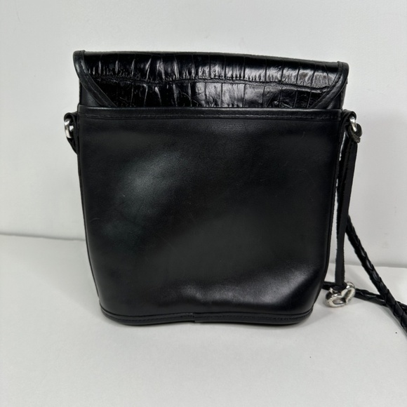 Brighton Vintage Leather Crossbody Bucket Black Heart Charm - Picture 7 of 16